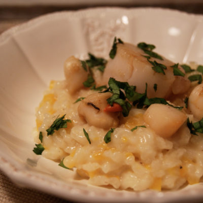 Risotto à la courge butternut, sauge, pétoncles et noix de st jacques