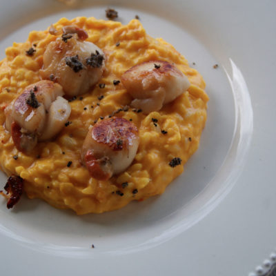 Risotto au potiron, St jacques et truffes