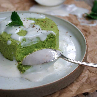 Flan de petits pois, chèvre frais et menthe