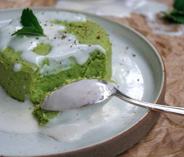 Flan de petits pois, chèvre frais et menthe