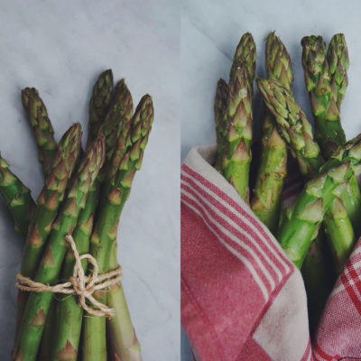 Tarte aux asperges, chèvre et oseille