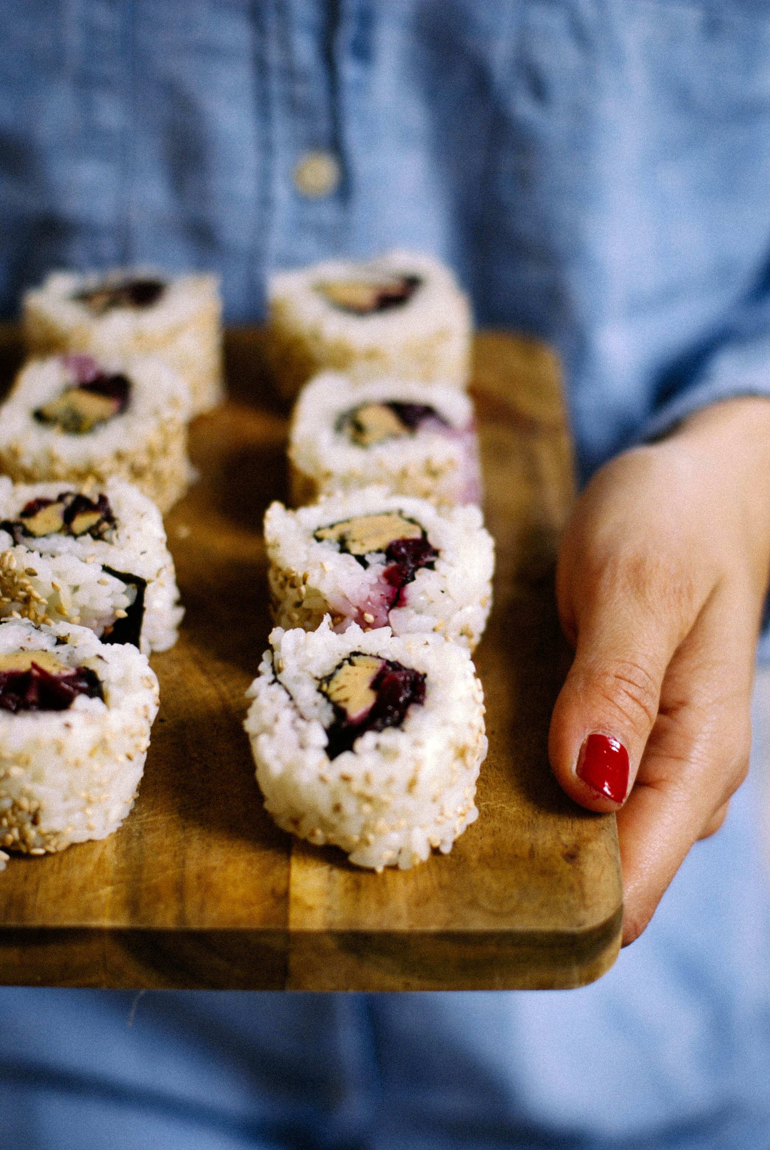 California rolls foie gras & compotée de cerises au thym