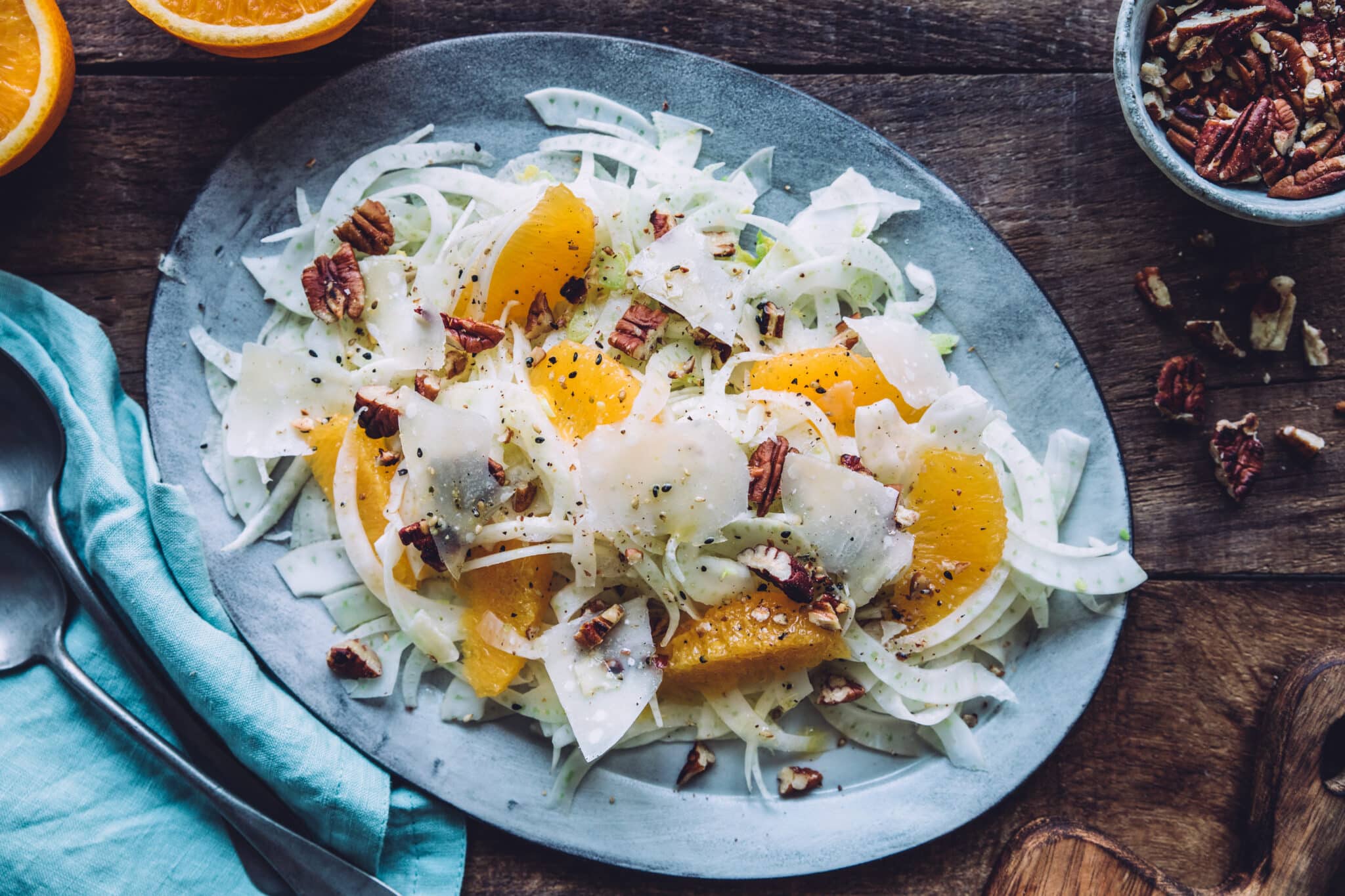 Salade de fenouil, orange, parmesan & pécan