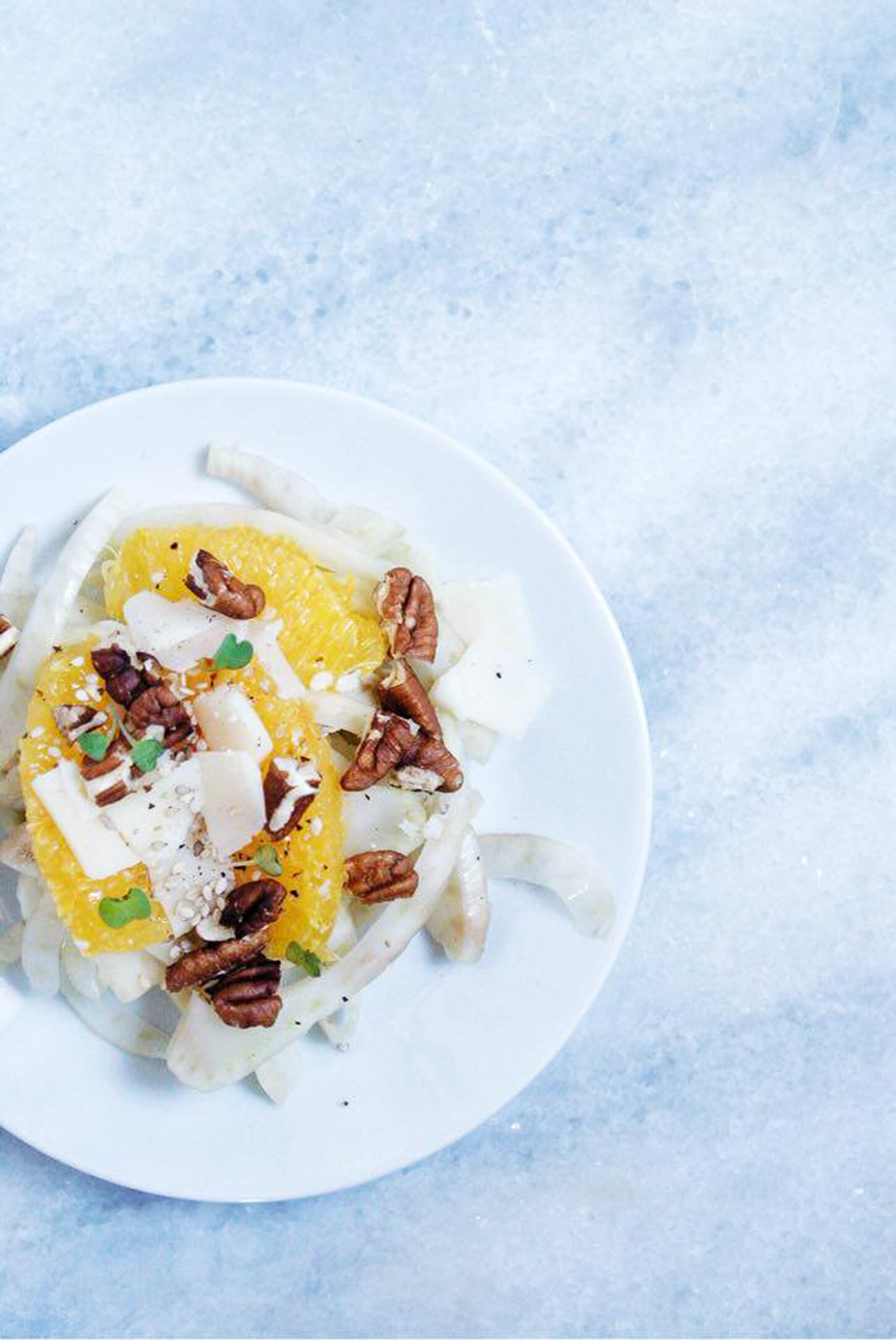 Salade de fenouil, orange, parmesan & pécan