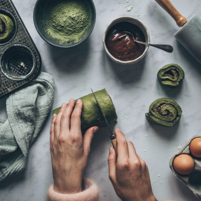 Buns roulés au matcha & chocolat