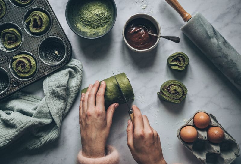 Buns roulés au matcha & chocolat