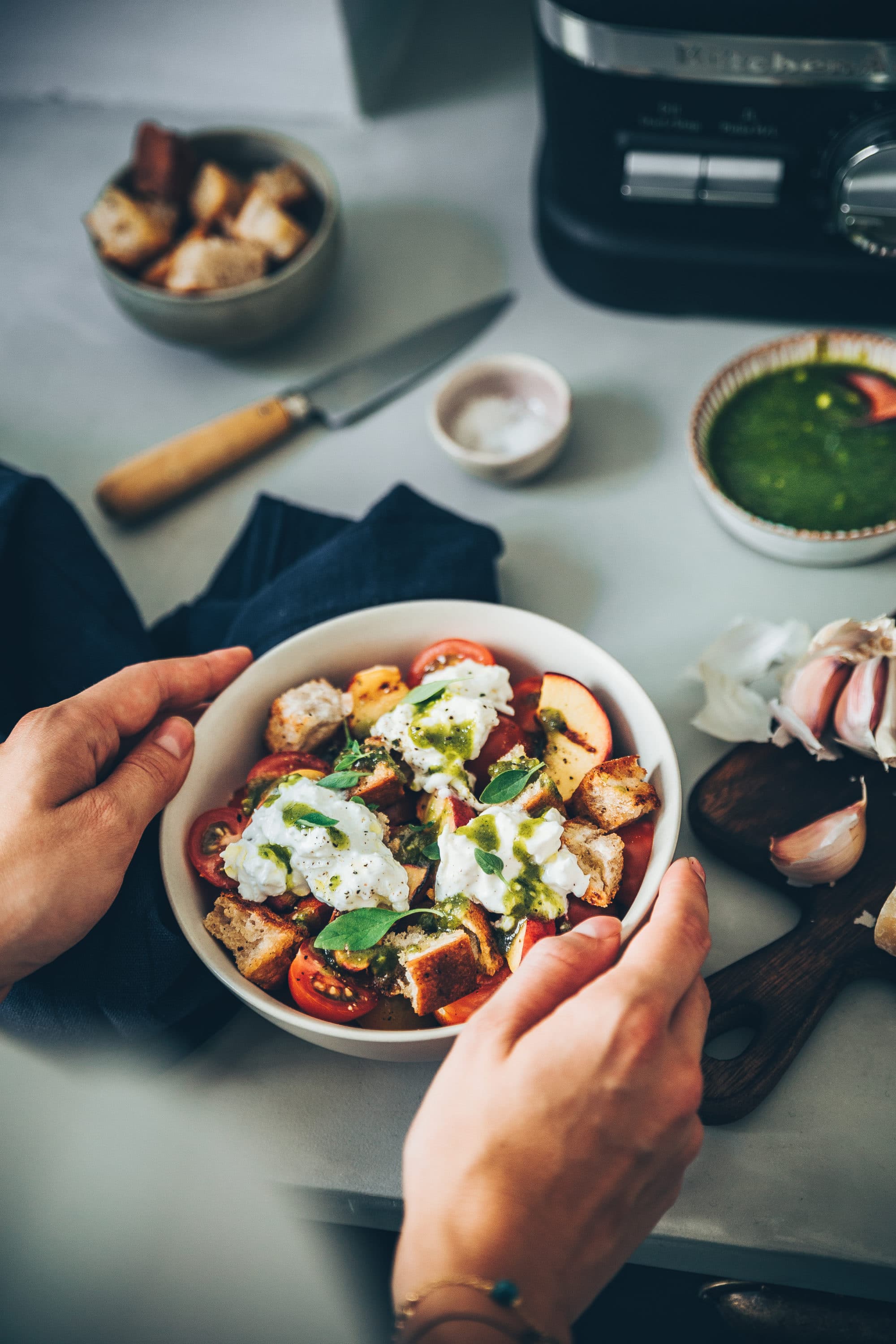 Panzanella pêche megandcook styliste culinaire 