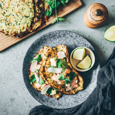 Tacos de courgettes et ceviche de saumon