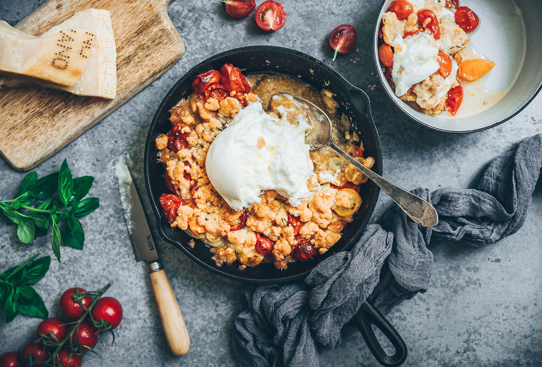 Crumble de tomates et burrata