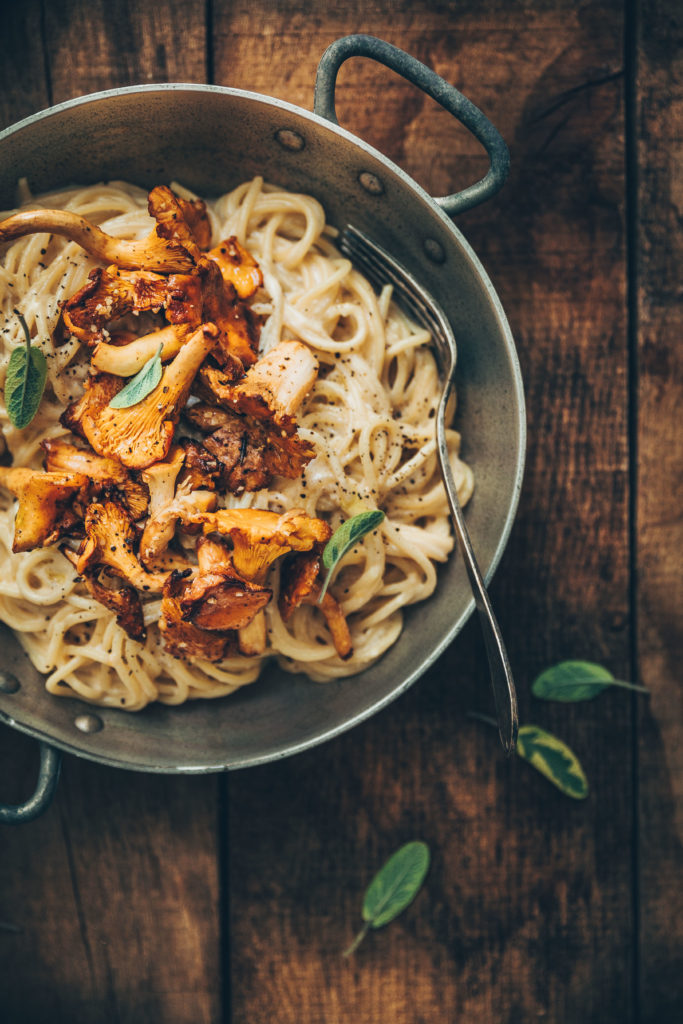 Spaghettis girolles fromage megandcook 