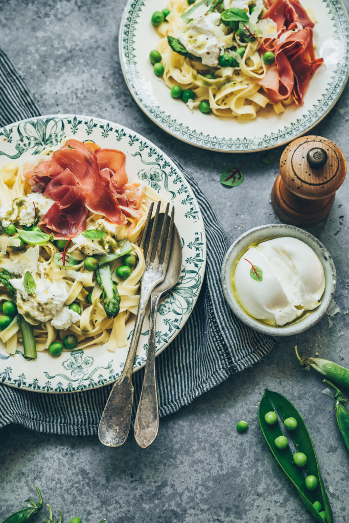 Tagliatelles jambon cru pesto