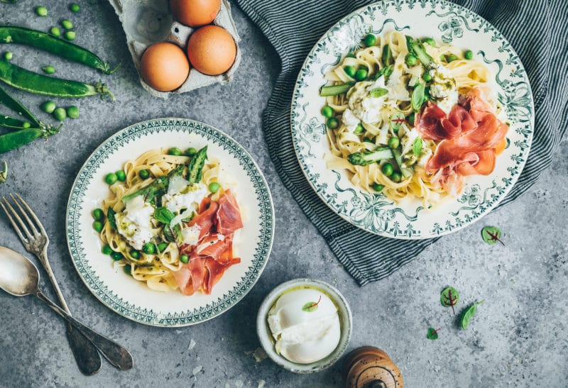 Tagliatelles aux légumes verts et jambon Serrano