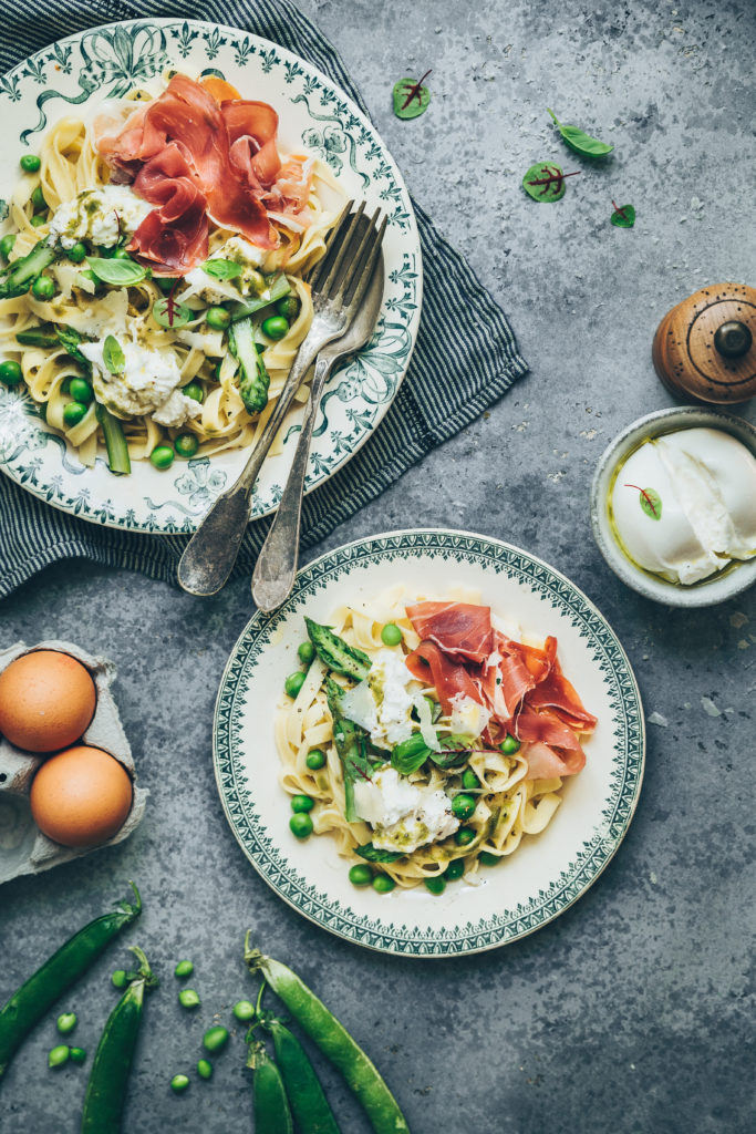 Tagliatelles jambon cru pesto