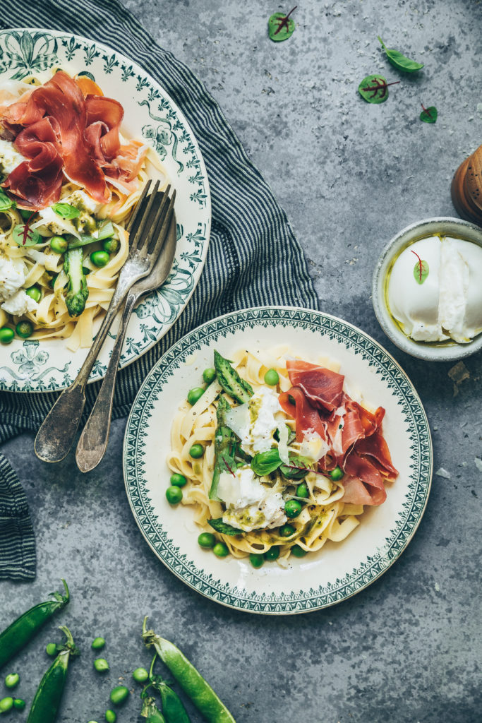 Tagliatelles jambon cru pesto