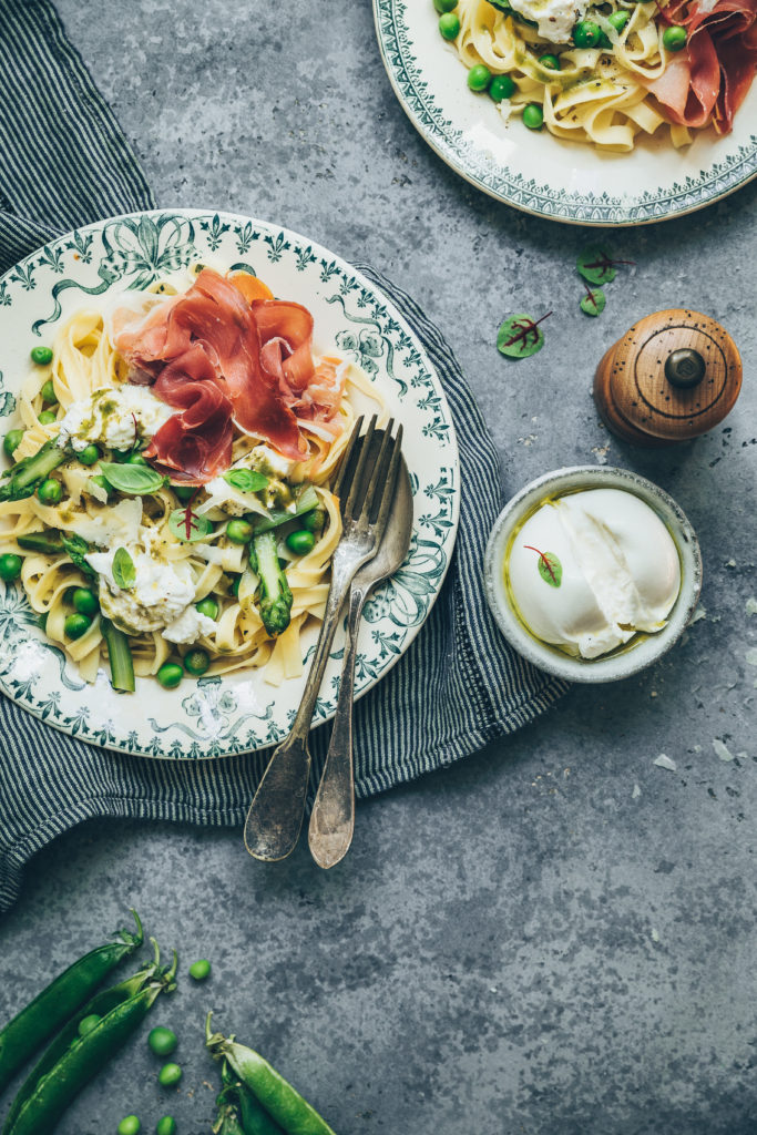 Tagliatelles jambon cru pesto