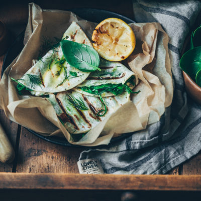 Quesadillas feta, épinards & champignons