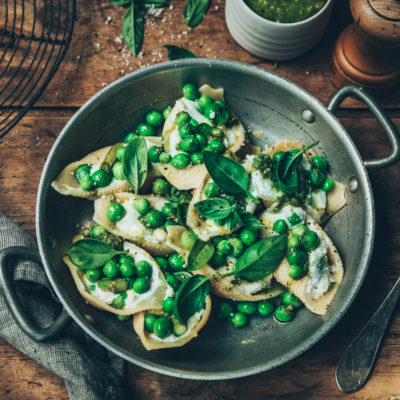 Conchiglionis farcis au brocciu et petits pois