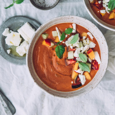 Gaspacho de tomates rôties & pêches