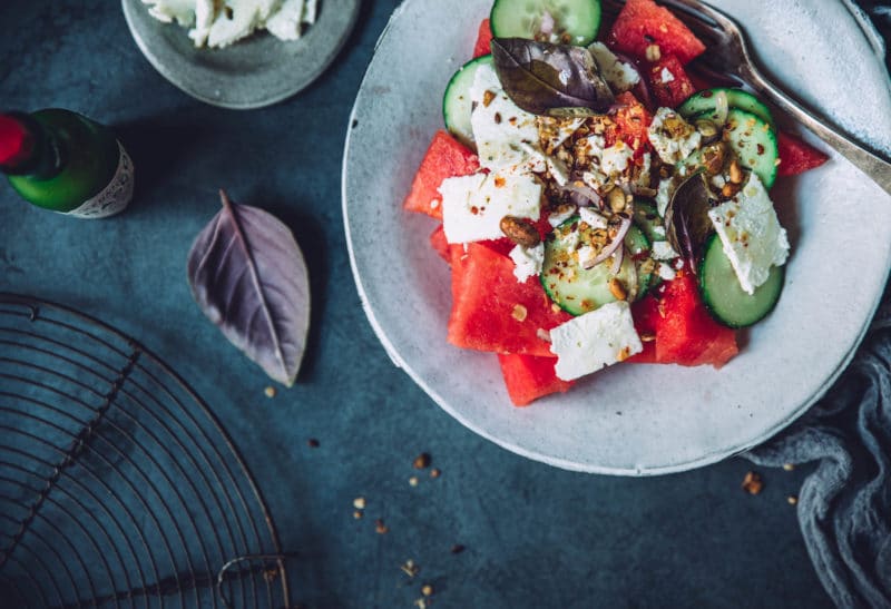 Salade de pastèque, feta et concombre