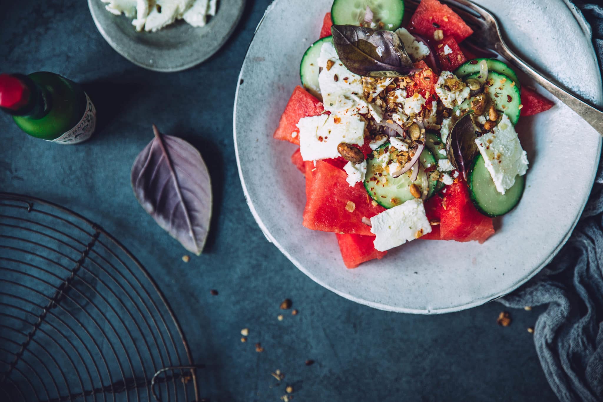 Salade de pastèque, feta et concombre