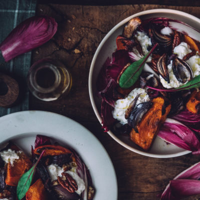 Salade de potimarron, carmine et burrata