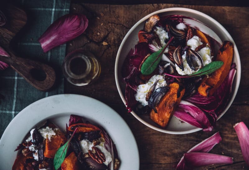 Salade de potimarron, carmine et burrata