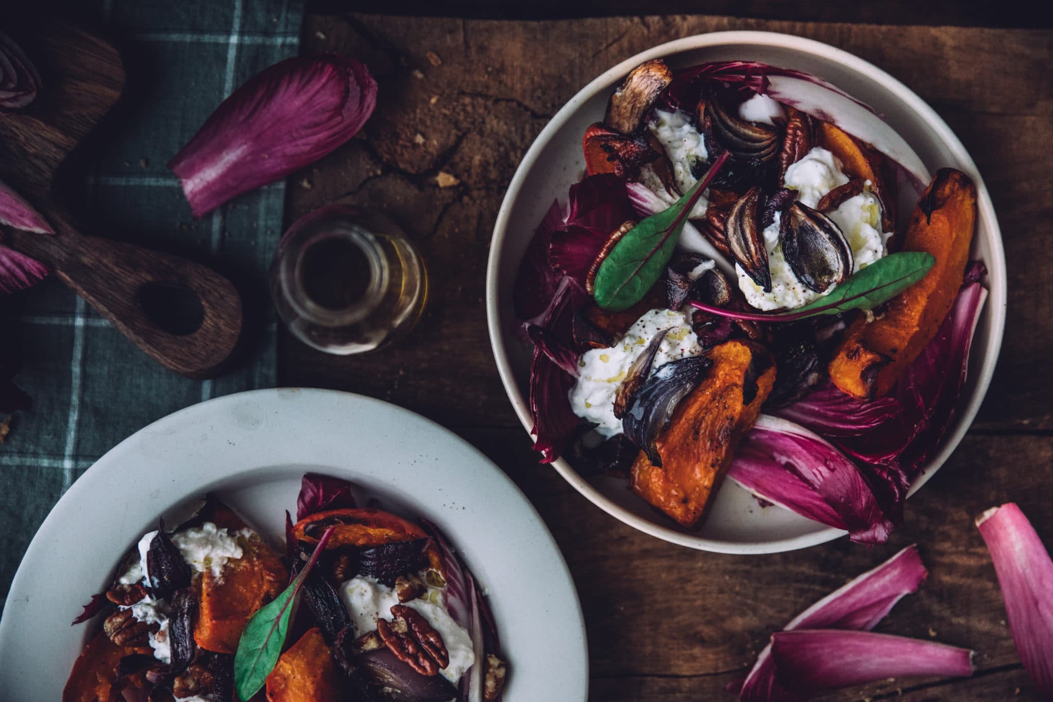 Salade de potimarron, carmine et burrata