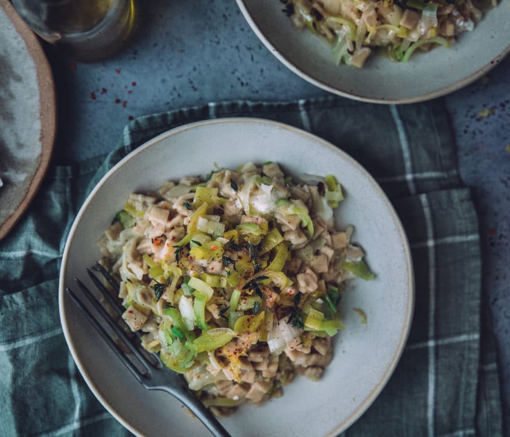 Risotto de crozets aux poireaux, citron et chèvre