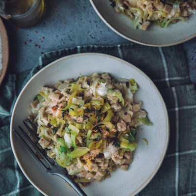 Risotto de crozets aux poireaux, citron et chèvre