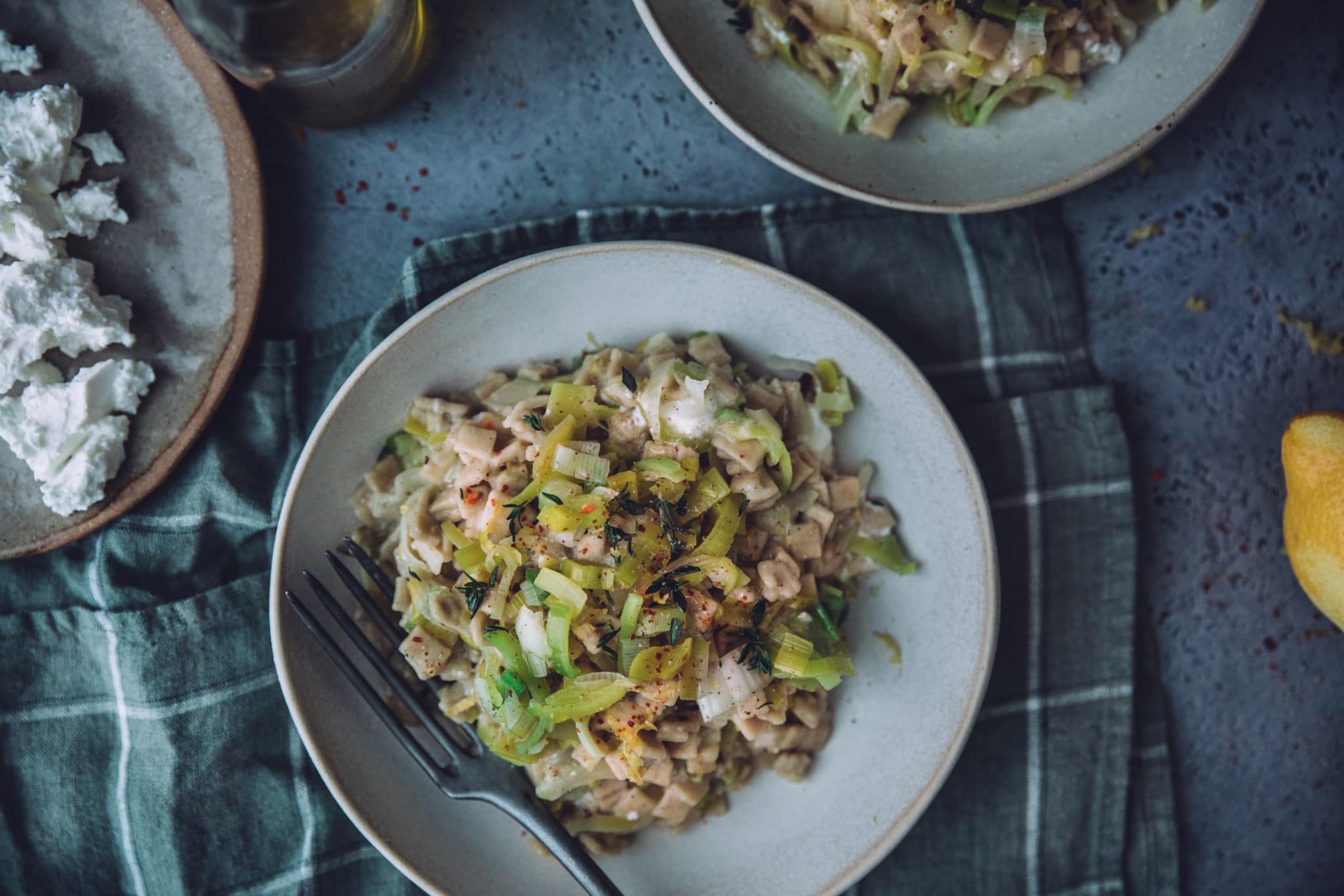 Risotto de crozets aux poireaux, citron et chèvre