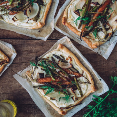 Tarte fine au brocciu frais & légumes grillés