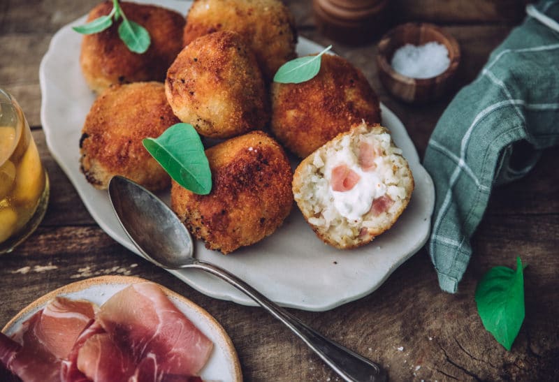 Arancini au Jambon de Savoie, burrata et citron confit