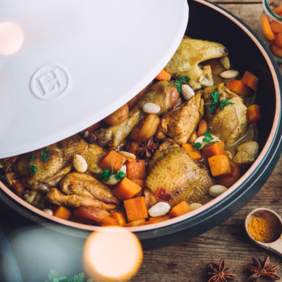 Tajine de chapon au potimarron et aux abricots secs