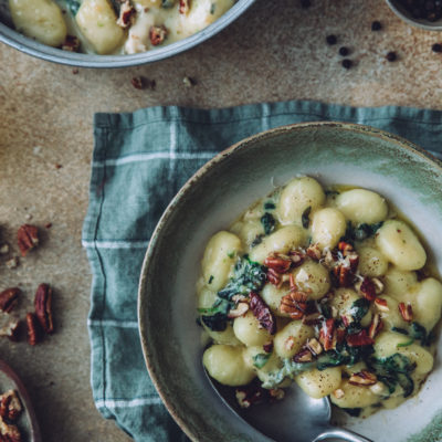 Gnocchis épinards, gorgonzola, noix de pécan