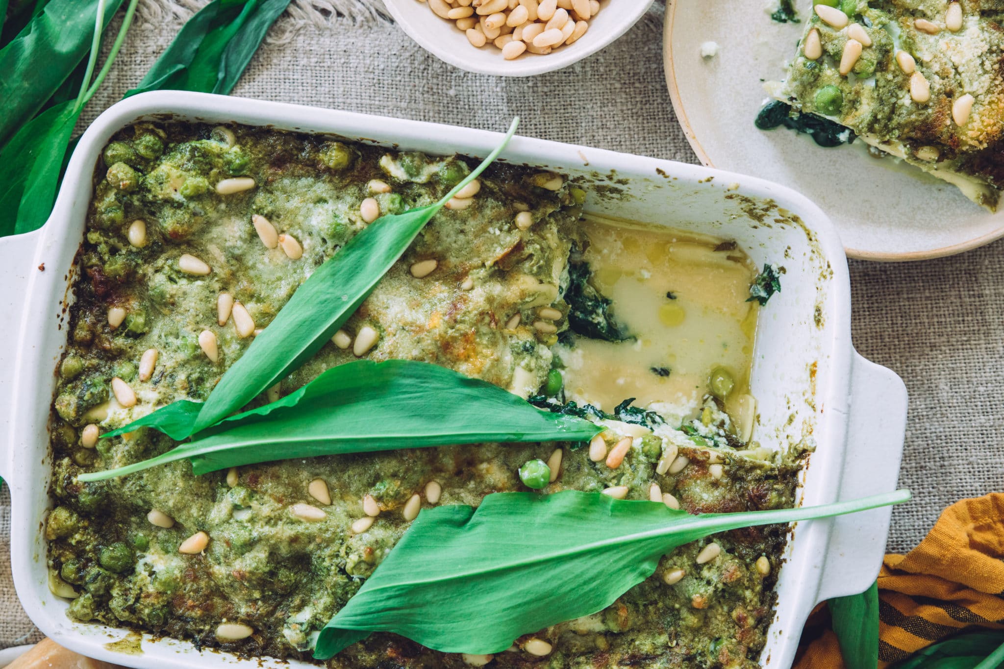 Lasagnes vertes au brocciu, petits pois & épinards